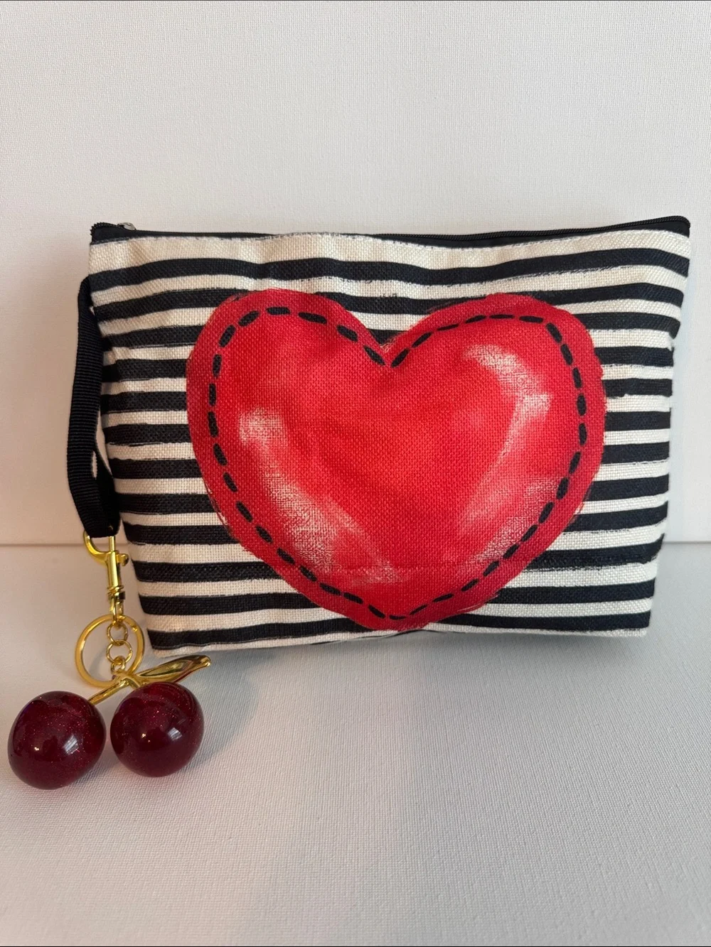 Heart Cosmetic Bag & Red Cherry Charm